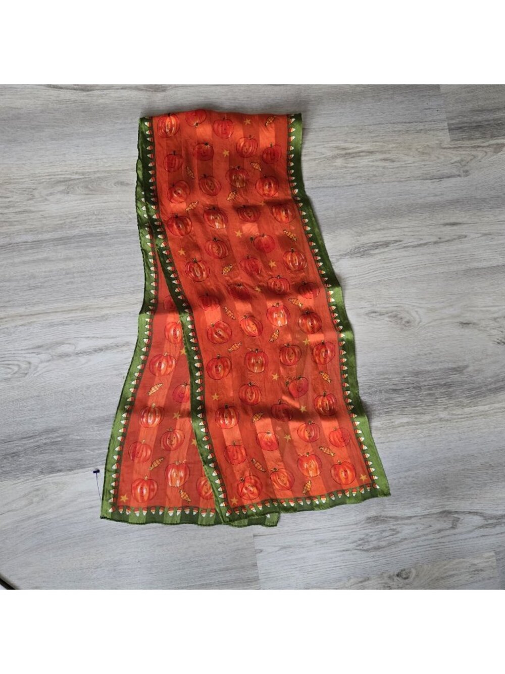 Halloween Scarf Rectangle Smiling Pumpkins Candy Corn Orange Green